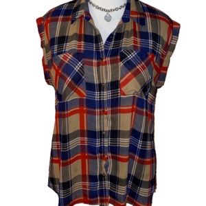 Stitch Fix Skies Are Blue Plaid Roll Sleeve Blouse